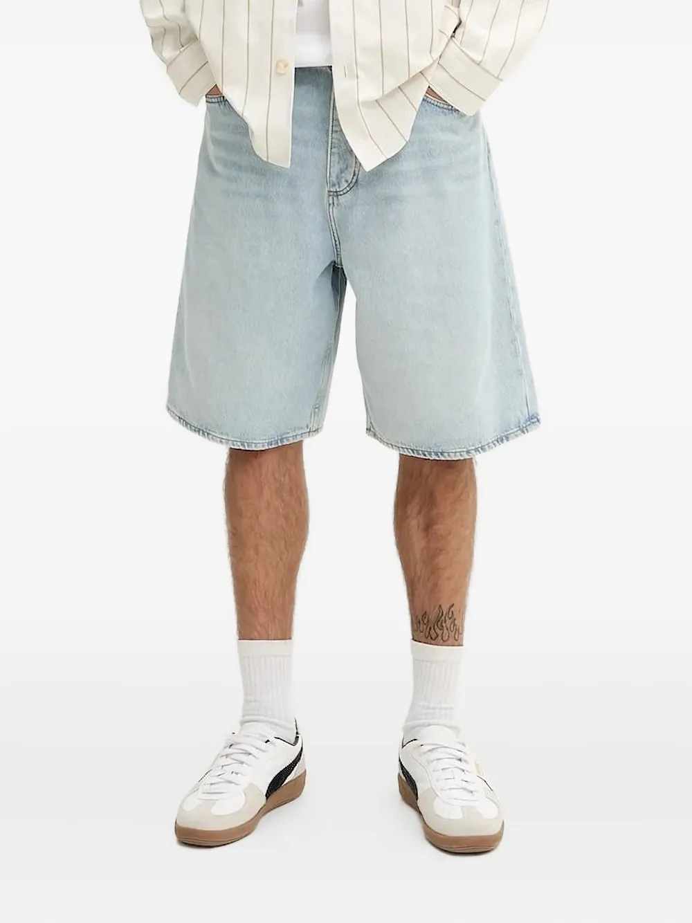 HUGO Denim shorts met logopatch Blauw