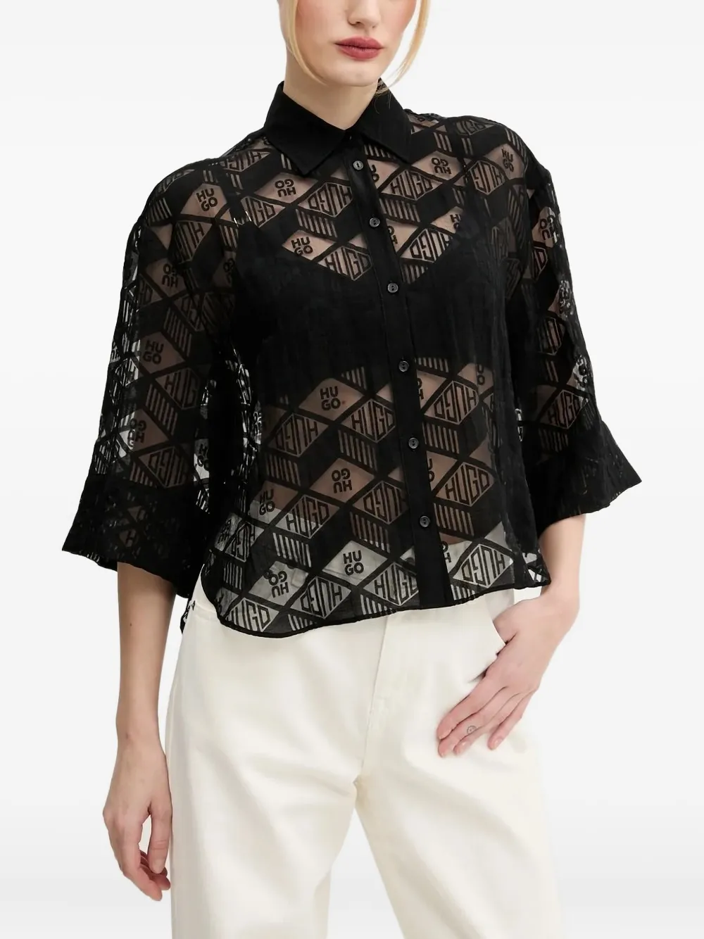 HUGO Doorzichtige blouse Zwart
