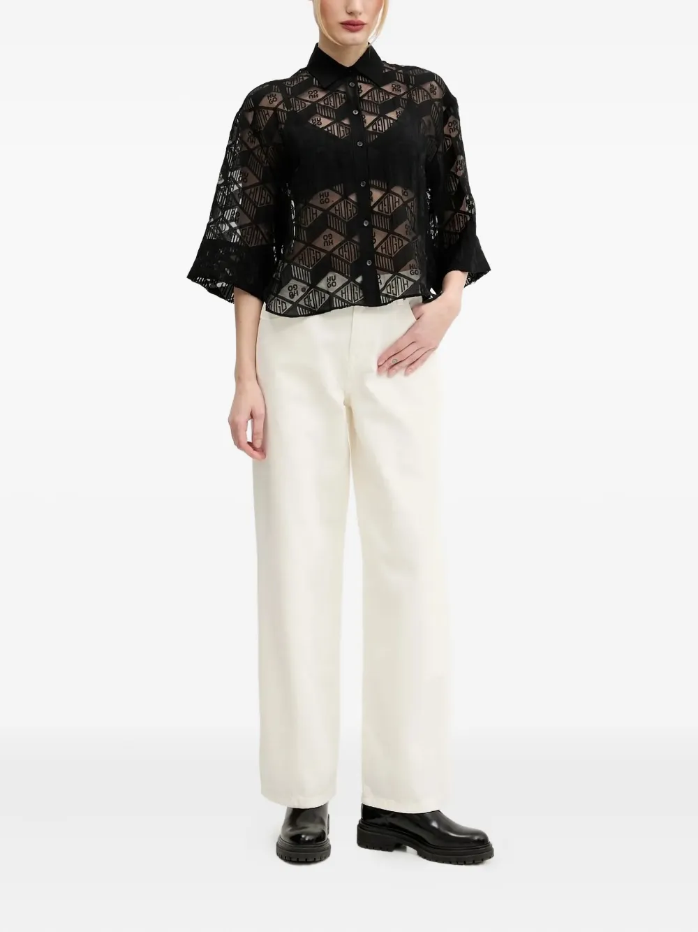 HUGO Doorzichtige blouse - Zwart