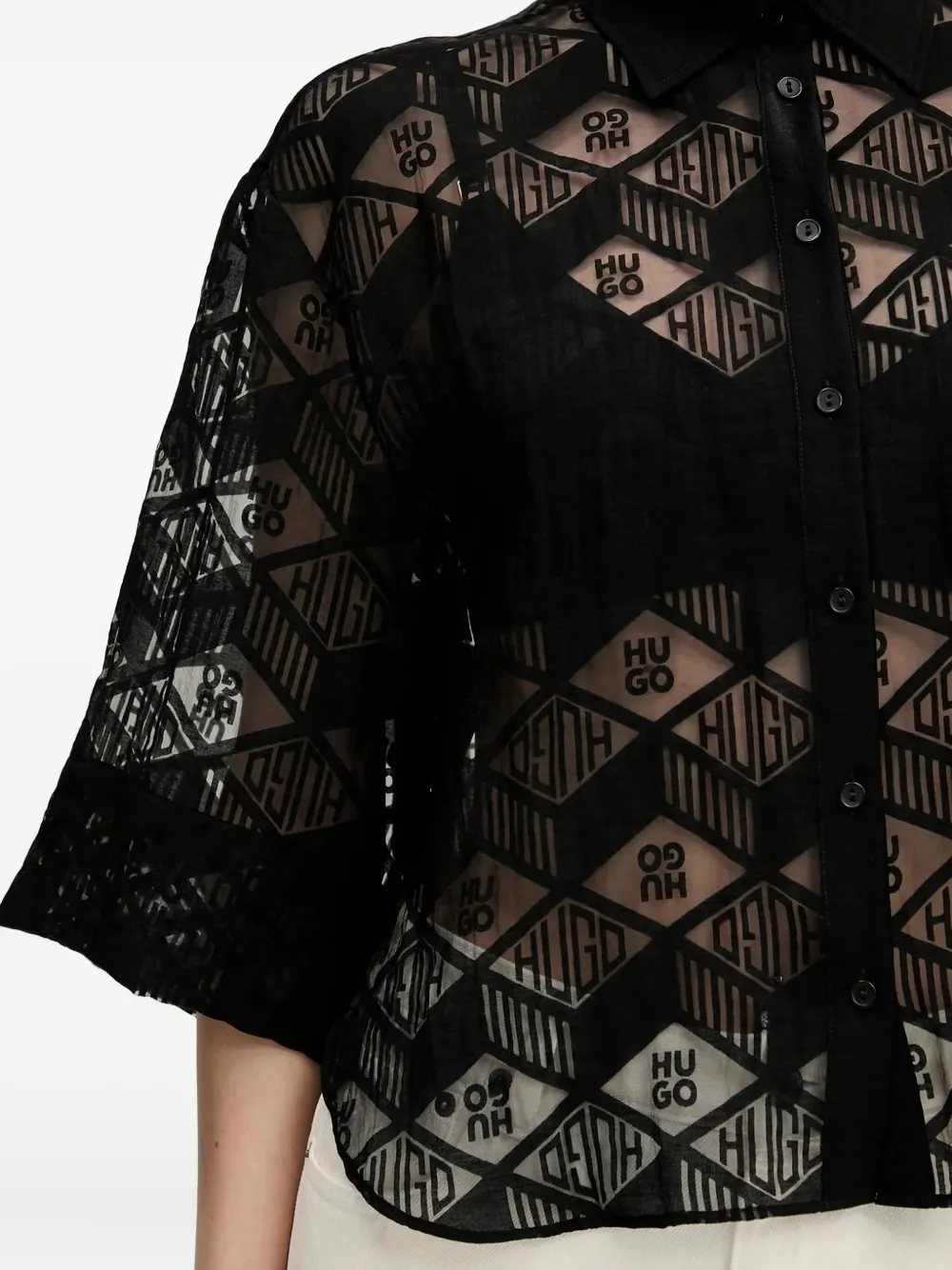 Hugo Boss Logo Sheer Blouse In Black