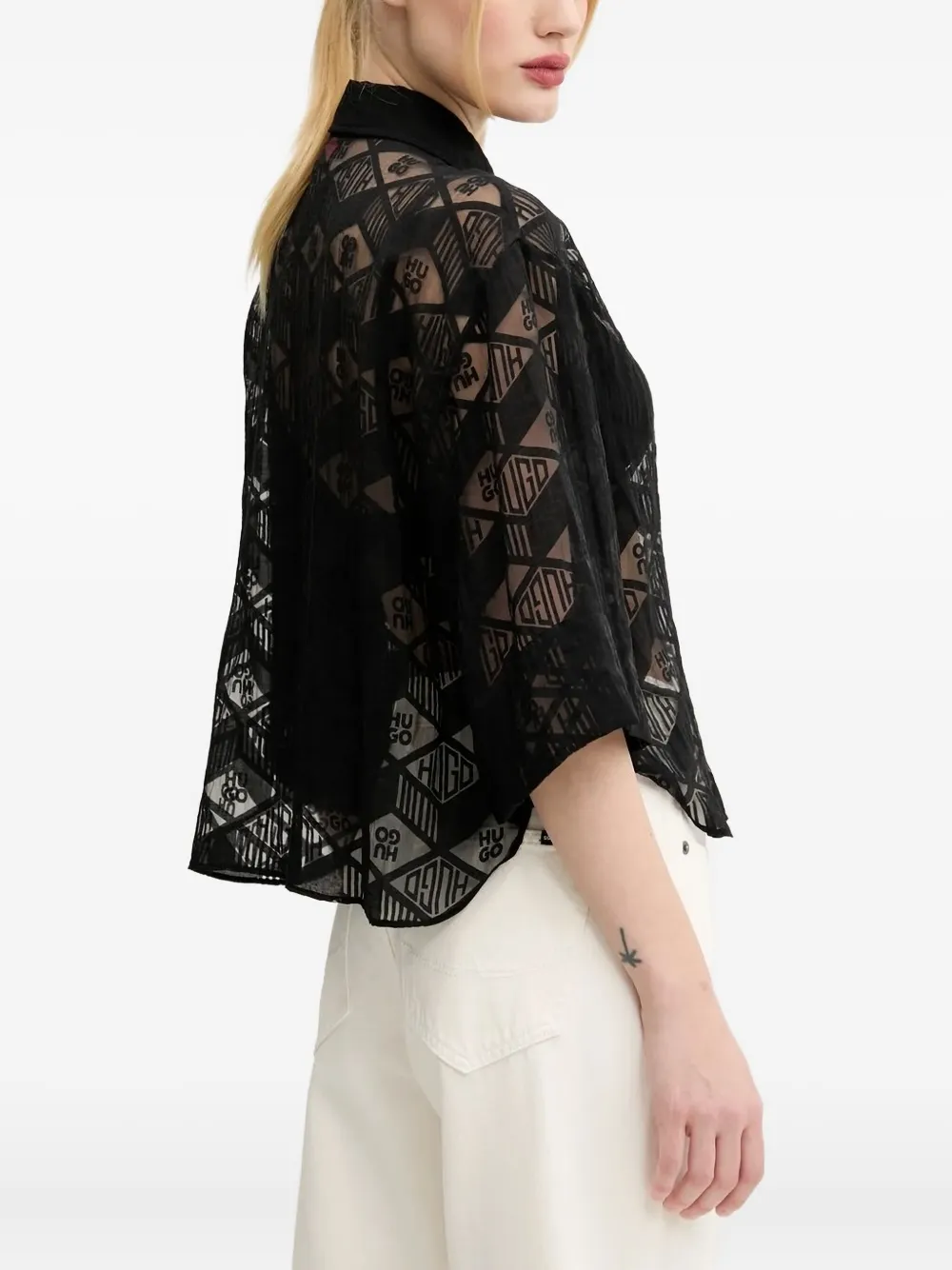 Hugo Boss Logo Sheer Blouse In Black
