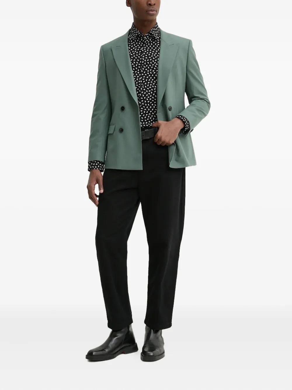 HUGO peak-lapel double-breasted blazer Groen