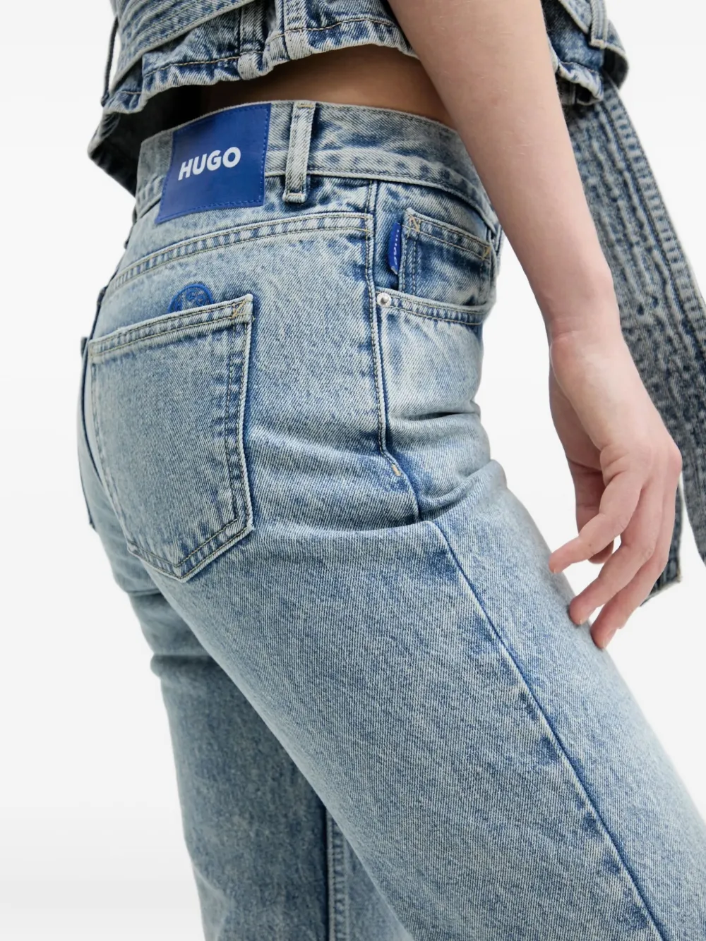 HUGO Jeans met acid-wassing Blauw