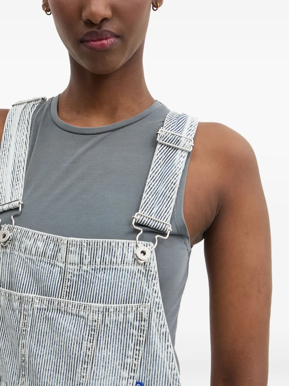 Hugo Boss Striped Denim Playsuit In White