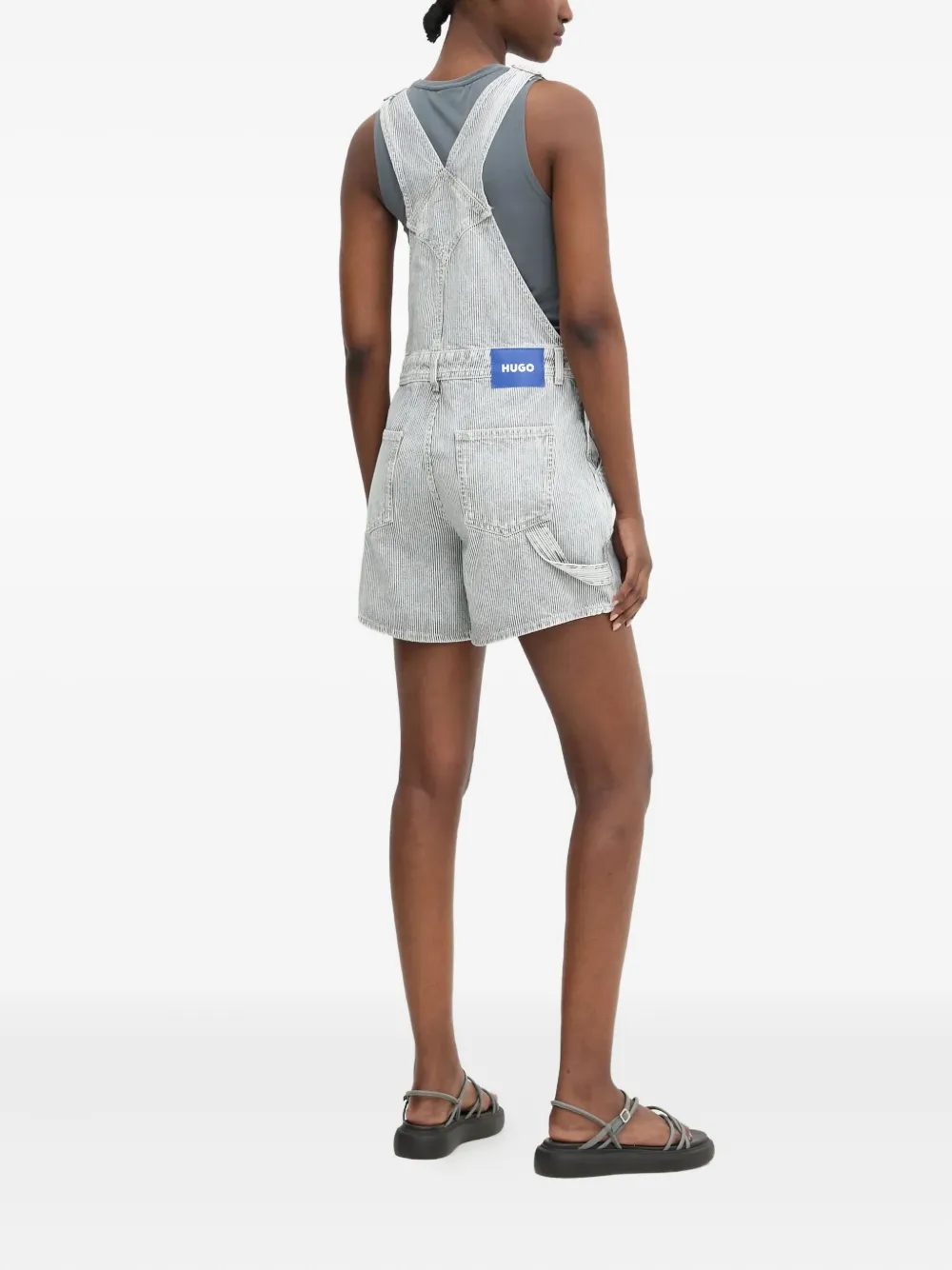 Hugo Boss Striped Denim Playsuit In White