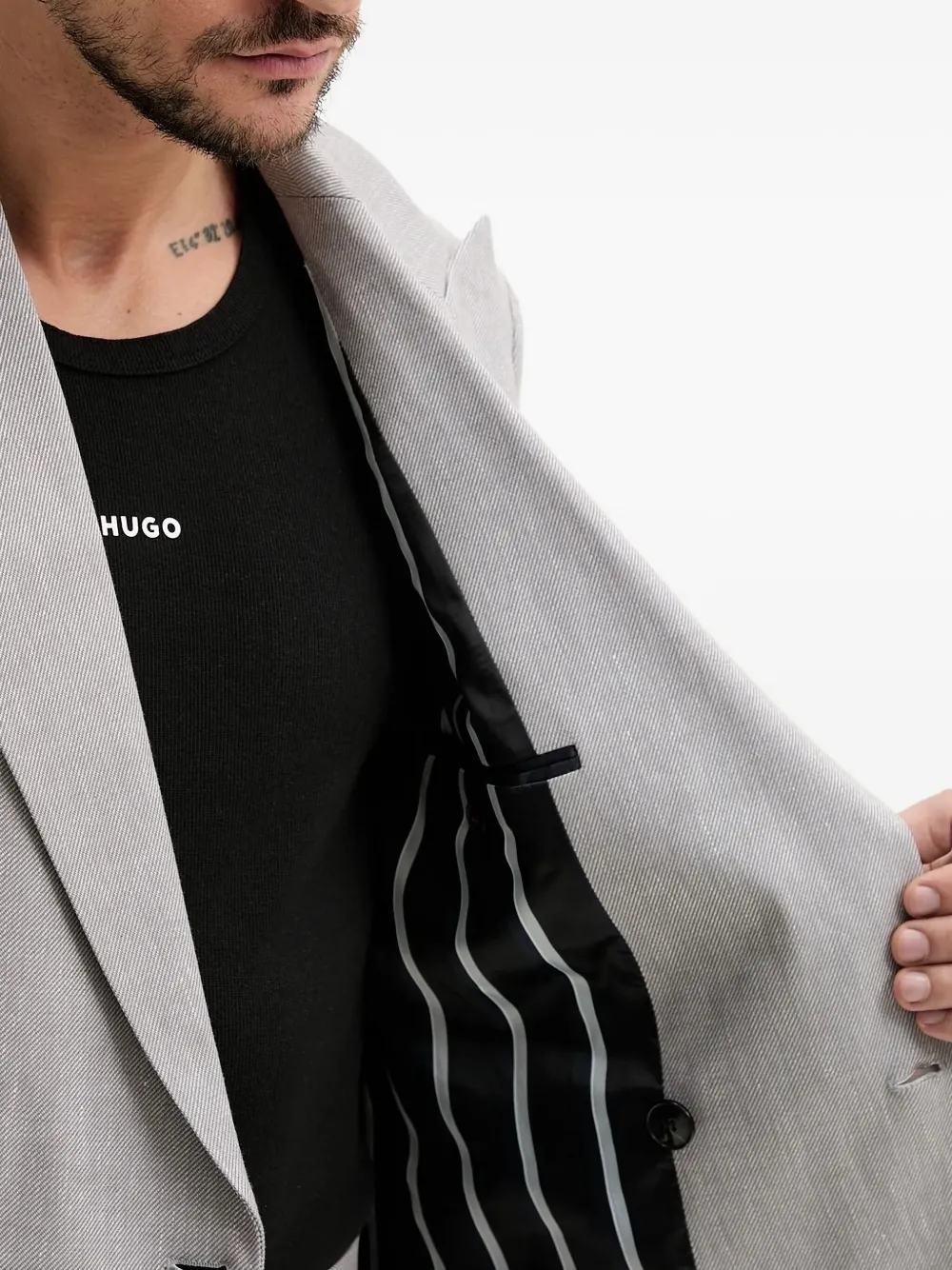 HUGO textured double-breasted suit Grijs