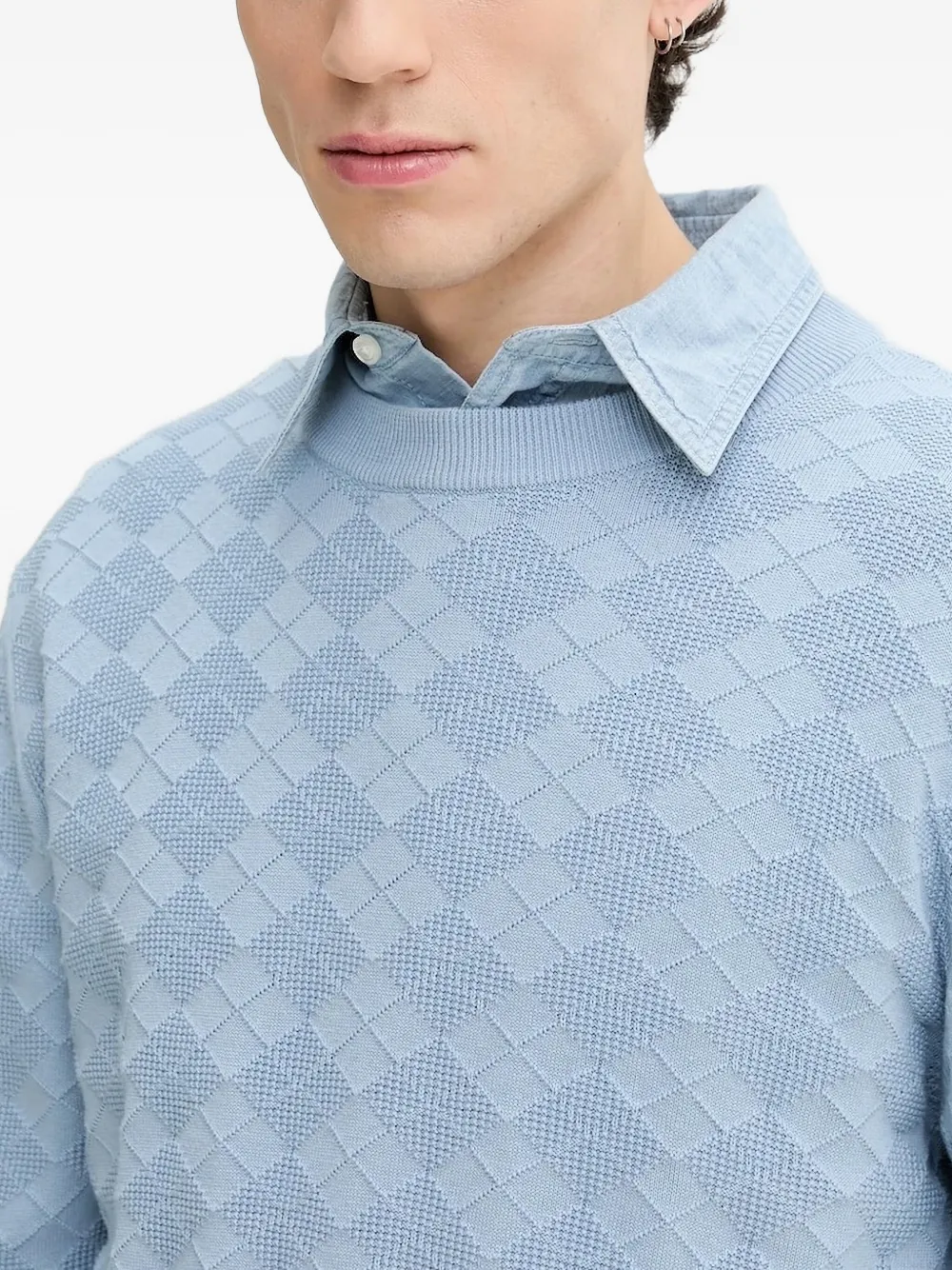 Hugo Boss Textured Diamond-pattern Sweater In Blue