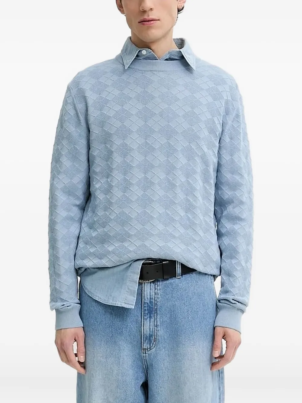 HUGO Trui met textuur en diamantpatroon Blauw
