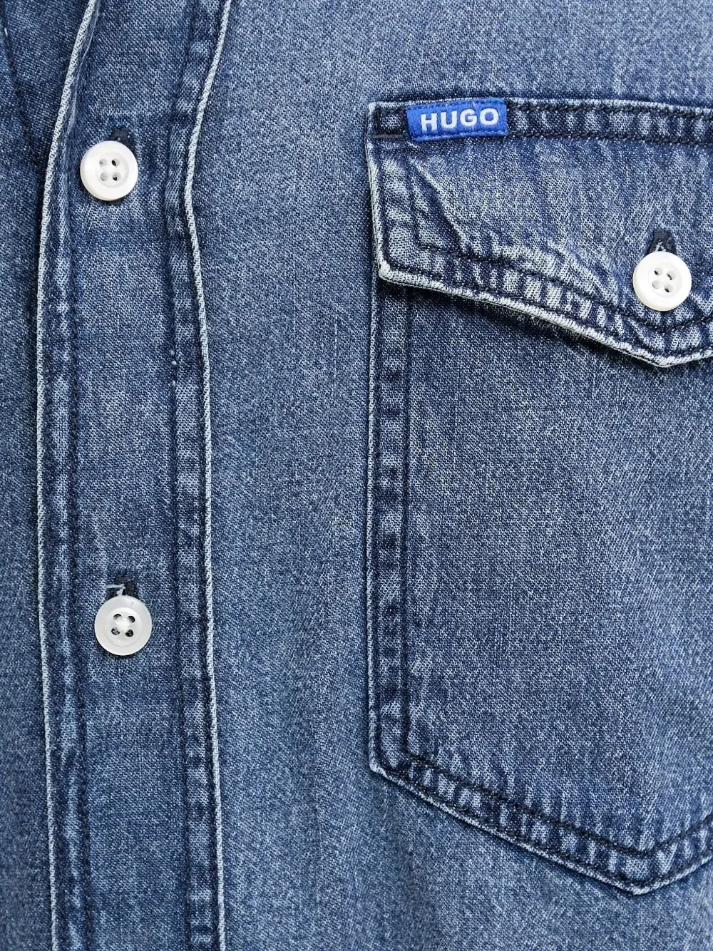 HUGO double-pockets denim shirt Blauw