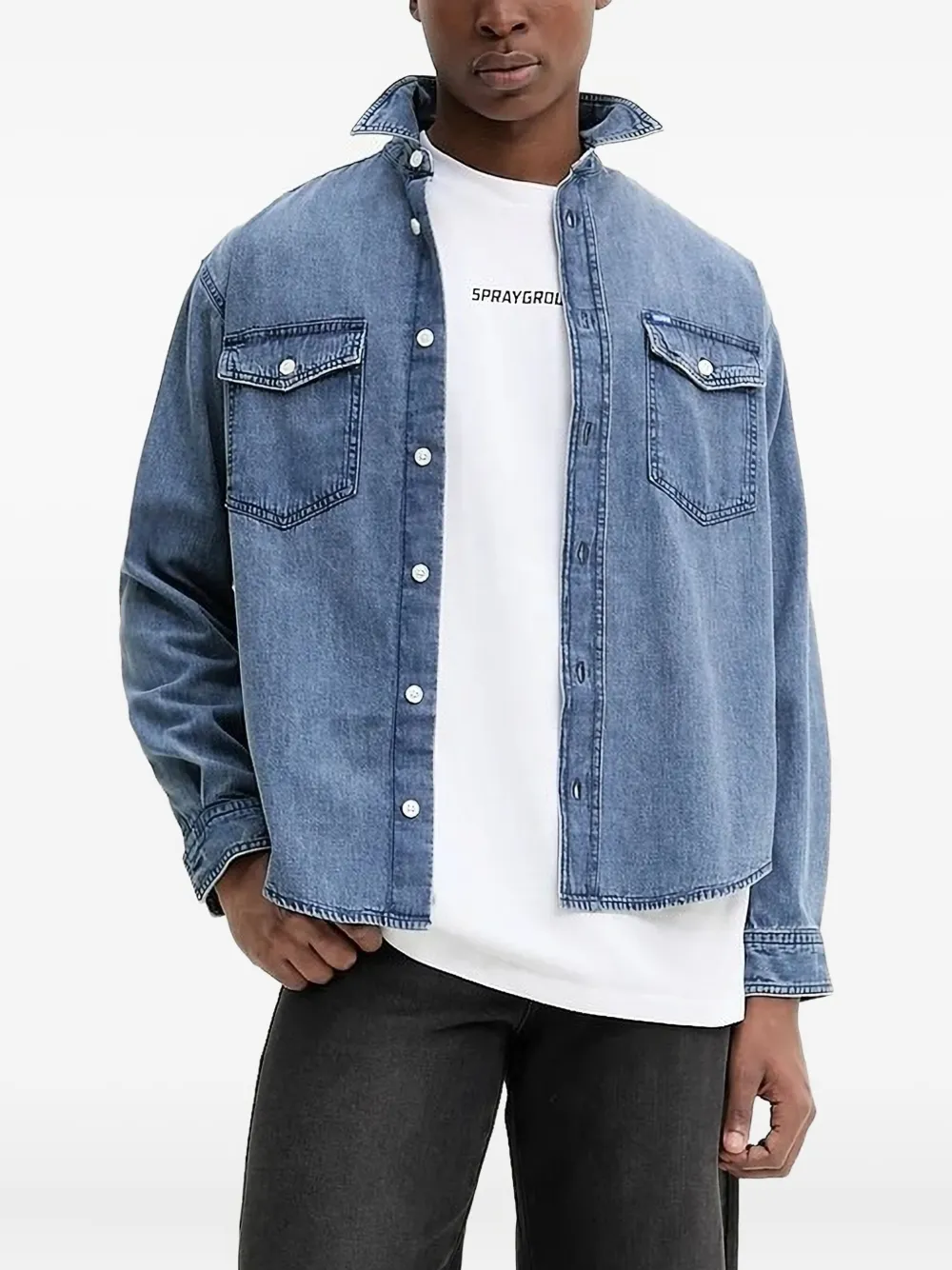HUGO double-pockets denim shirt Blauw
