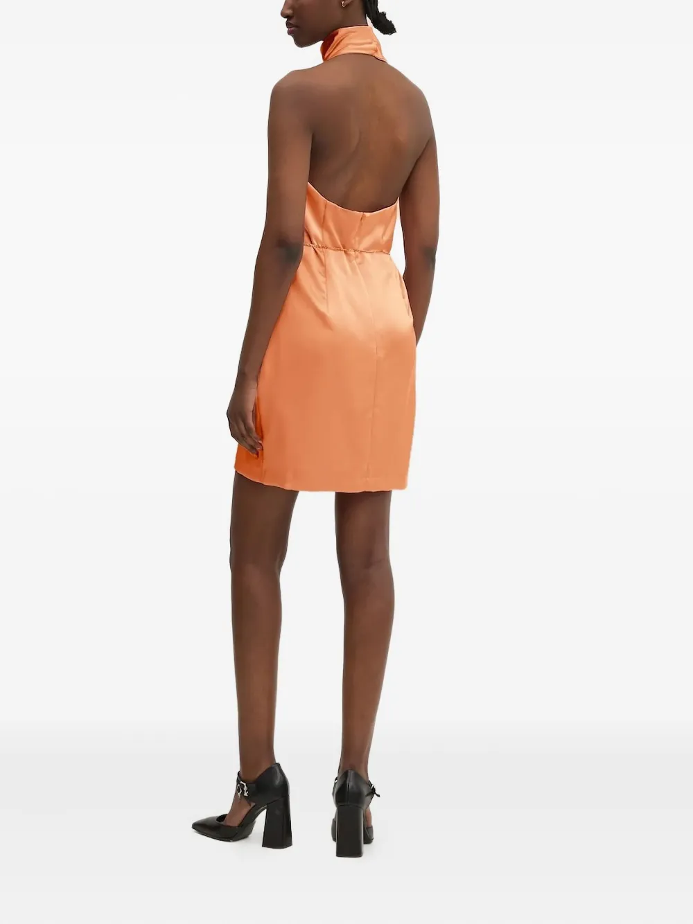 HUGO halter-neck satin mini dress Oranje