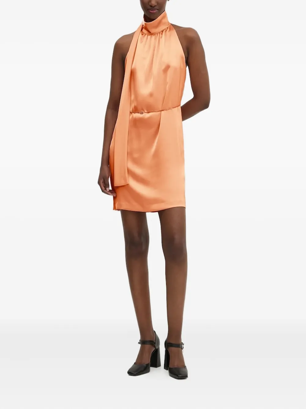 HUGO halter-neck satin mini dress Oranje