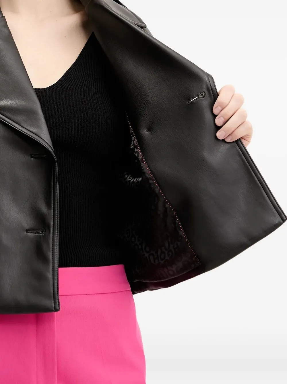Hugo Boss Double-breasted Cropped Jacket In Black