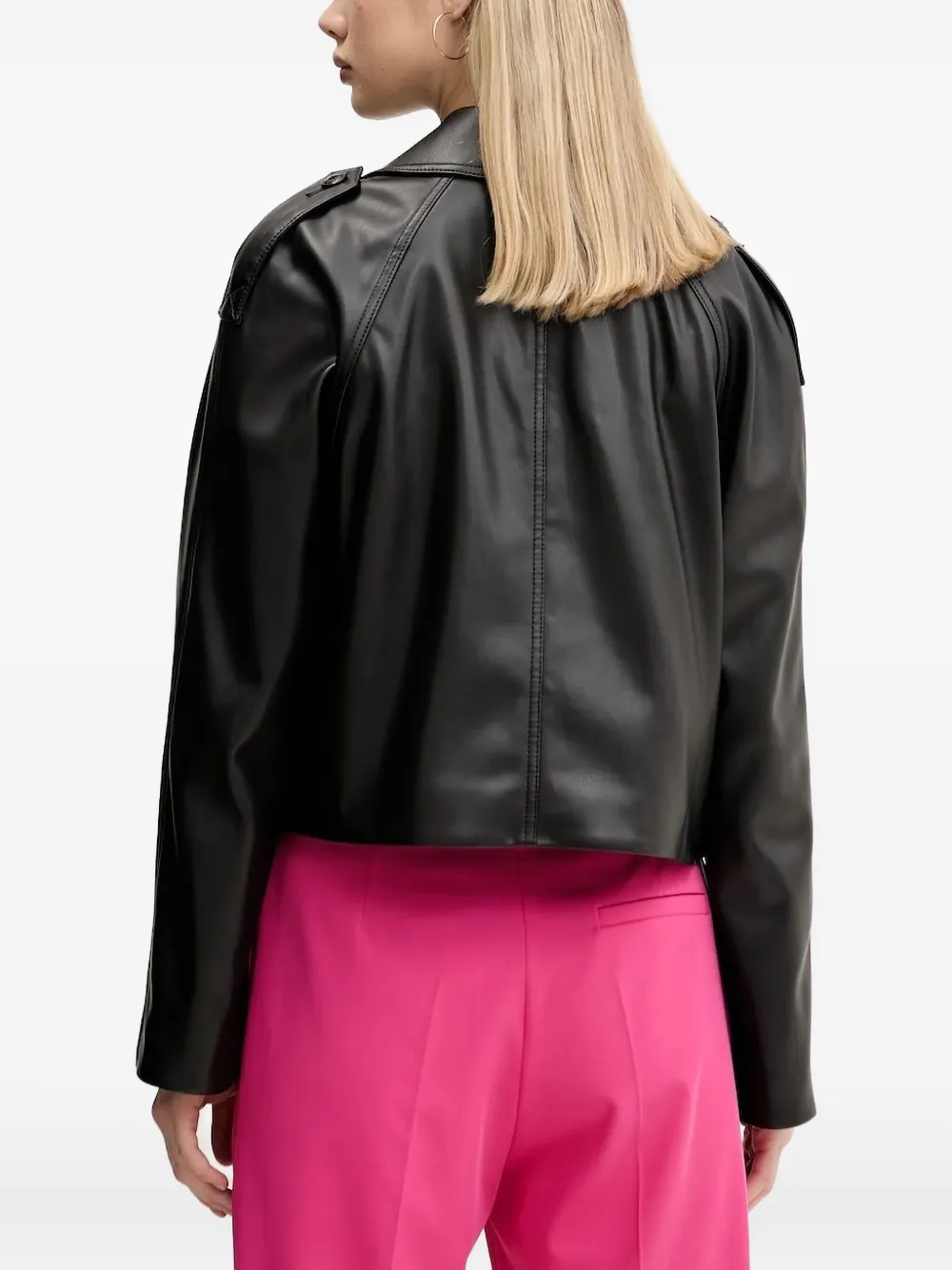 Hugo Boss Double-breasted Cropped Jacket In Black