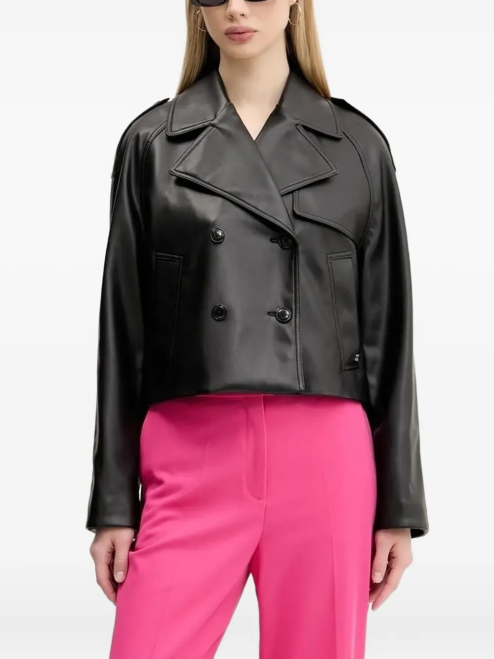 Hugo Boss Double-breasted Cropped Jacket In Black