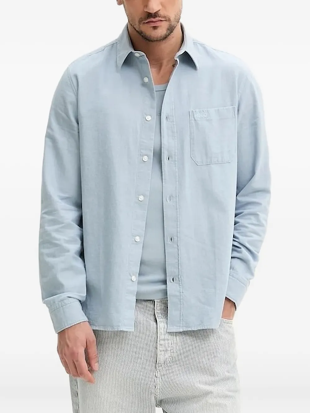 HUGO embroidered-pocket long-sleeved shirt Blauw