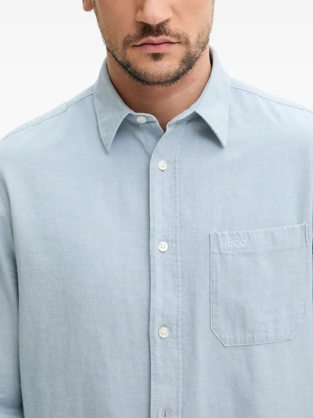 HUGO embroidered-pocket long-sleeved shirt Blauw
