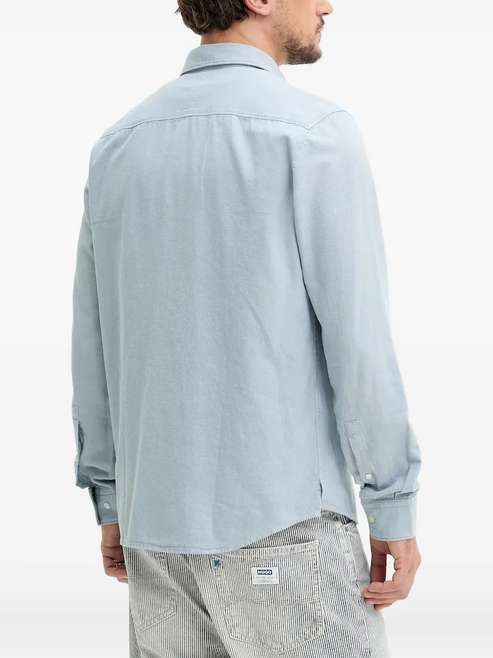 HUGO embroidered-pocket long-sleeved shirt - Blauw