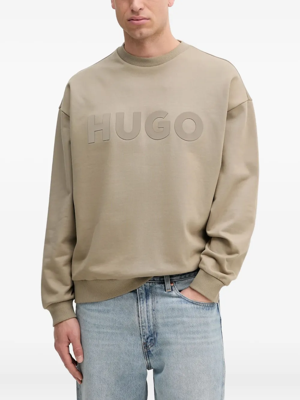Hugo Boss Logo-embellished Cotton Sweatshirt In Neutral