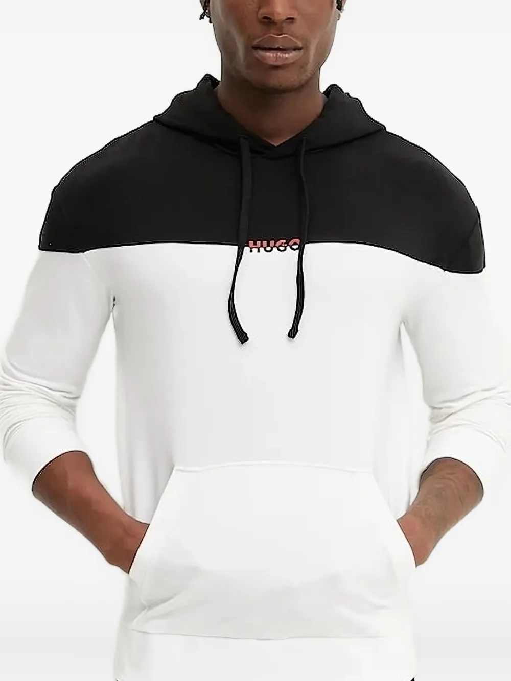 HUGO two-tone logo-detail hoodie Wit
