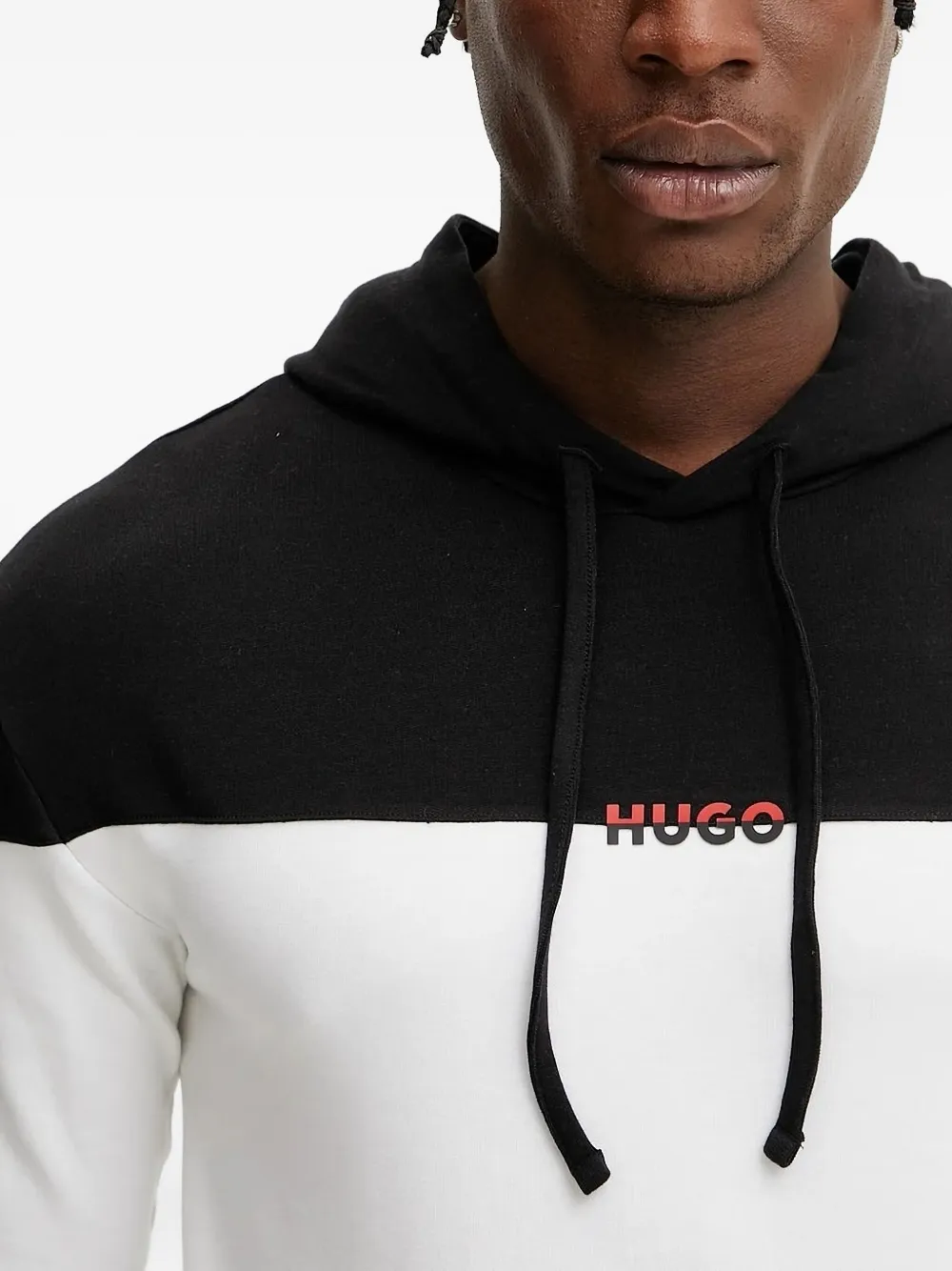 HUGO two-tone logo-detail hoodie Wit