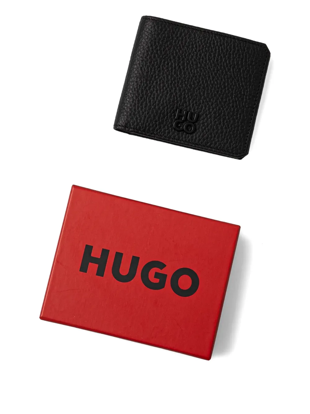 HUGO logo-lettering leather wallet Zwart