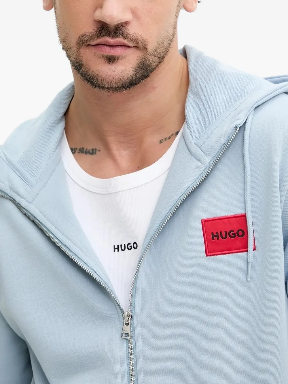 HUGO Hoodie met logopatch Blauw