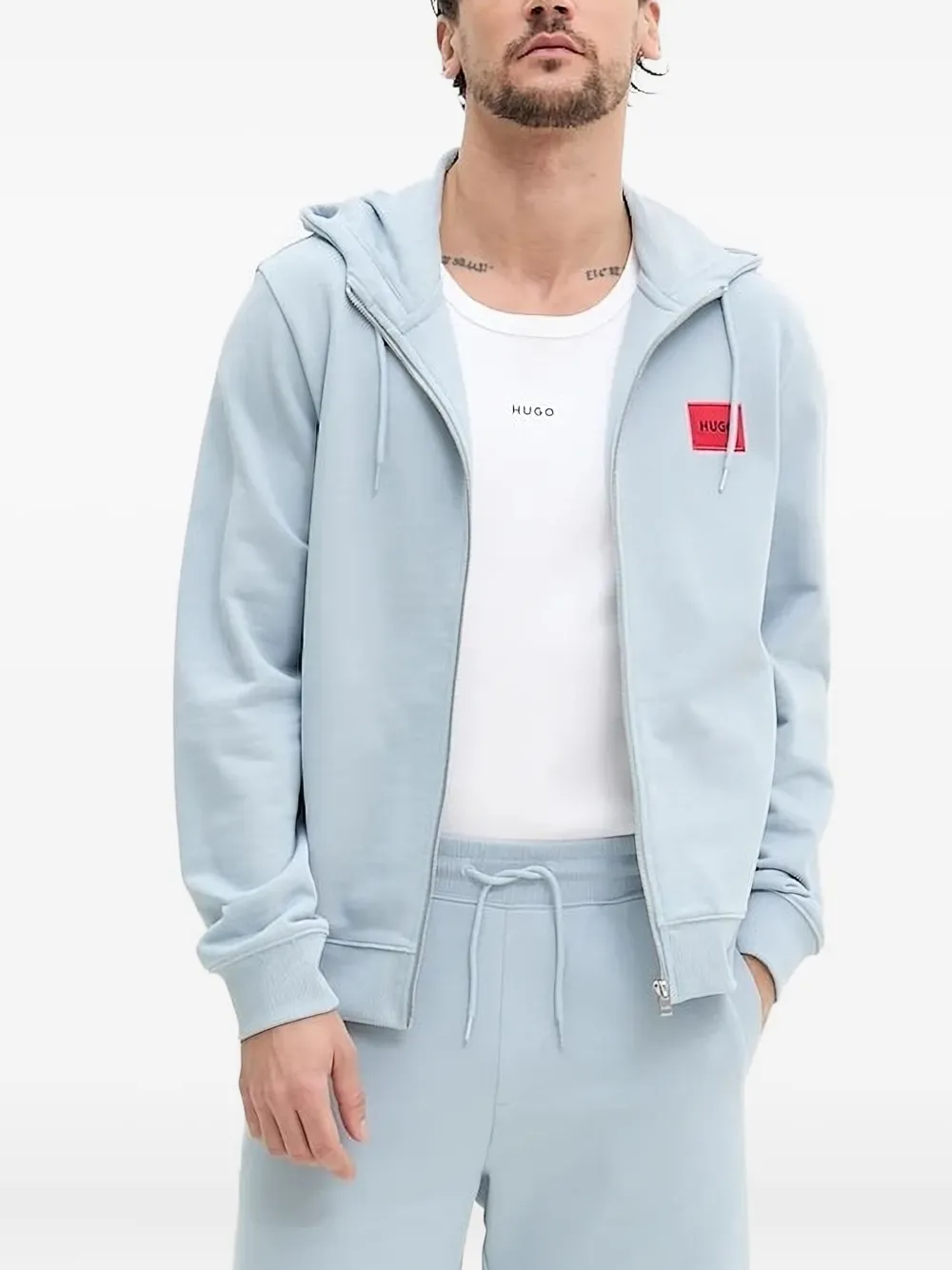 HUGO Hoodie met logopatch Blauw