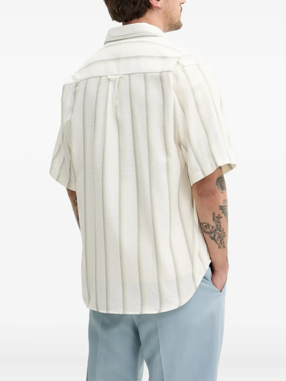 Hugo Boss Off-white Loose-fit Striped Open-weave Shirt In White