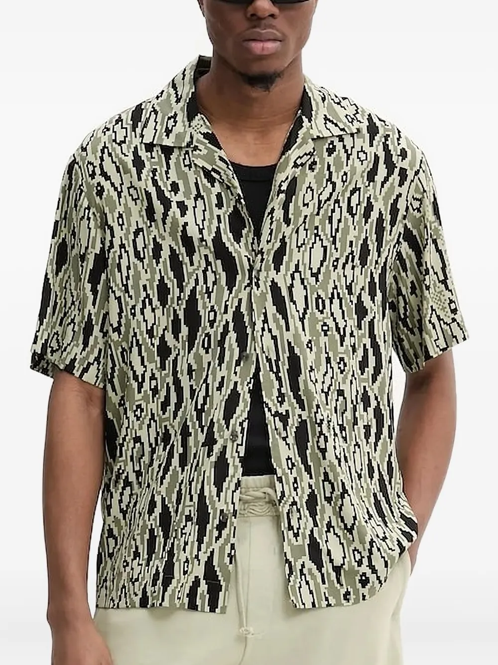 HUGO Espino overhemd met abstracte print en korte mouwen Beige