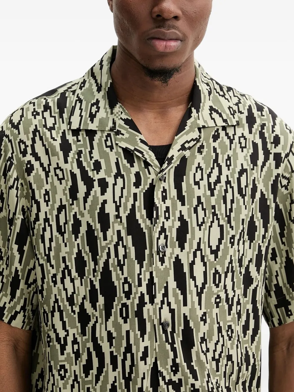 HUGO Espino overhemd met abstracte print en korte mouwen Beige