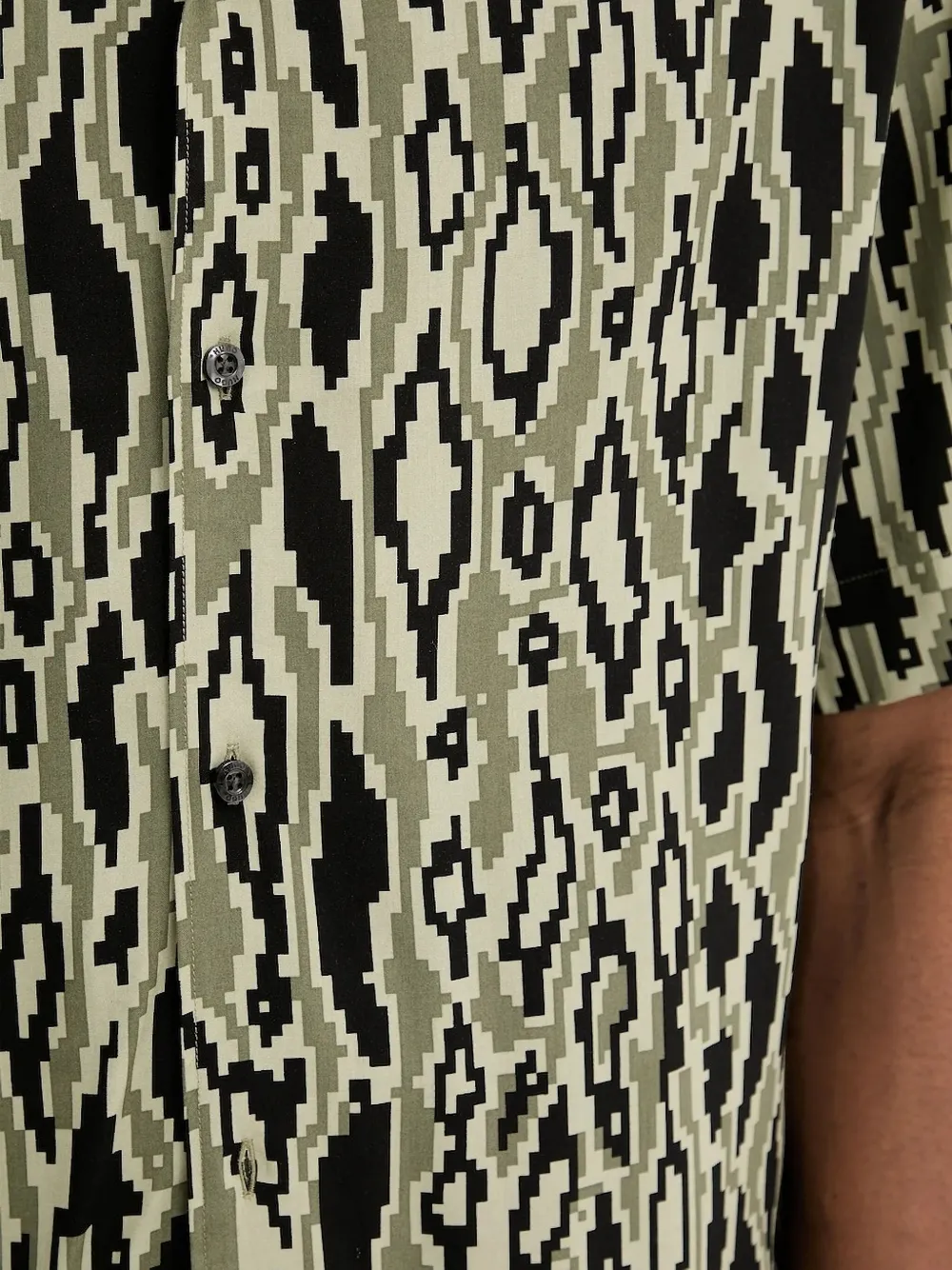 HUGO Espino overhemd met abstracte print en korte mouwen Beige
