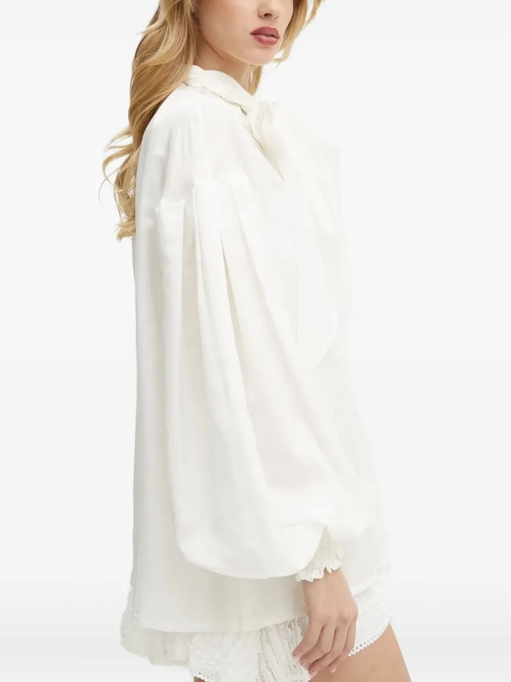 Charo Ruiz Ibiza Blouse met ballonmouwen en strikdetail - Wit