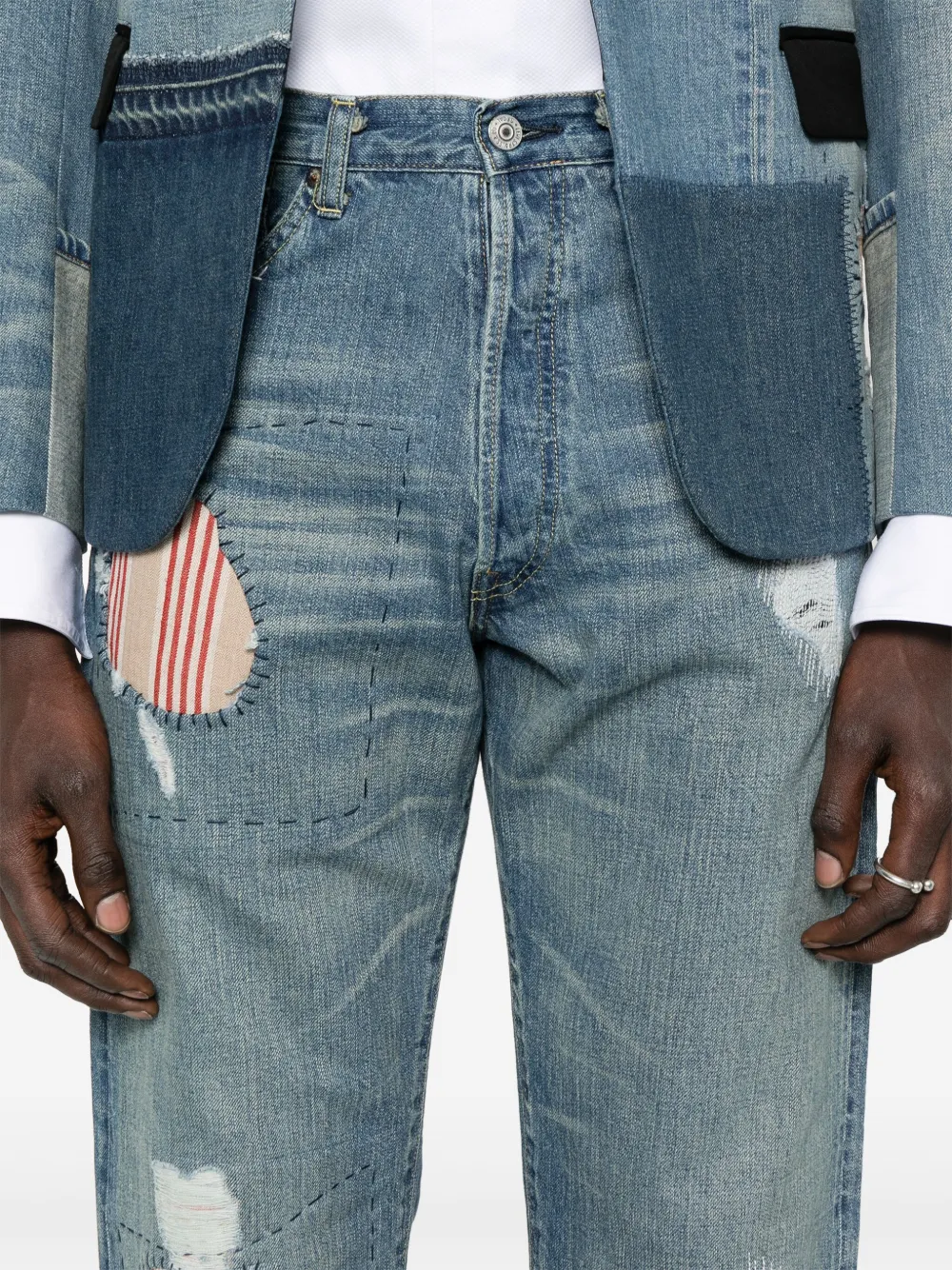 Junya Watanabe MAN Jeans met patchdetail Blauw