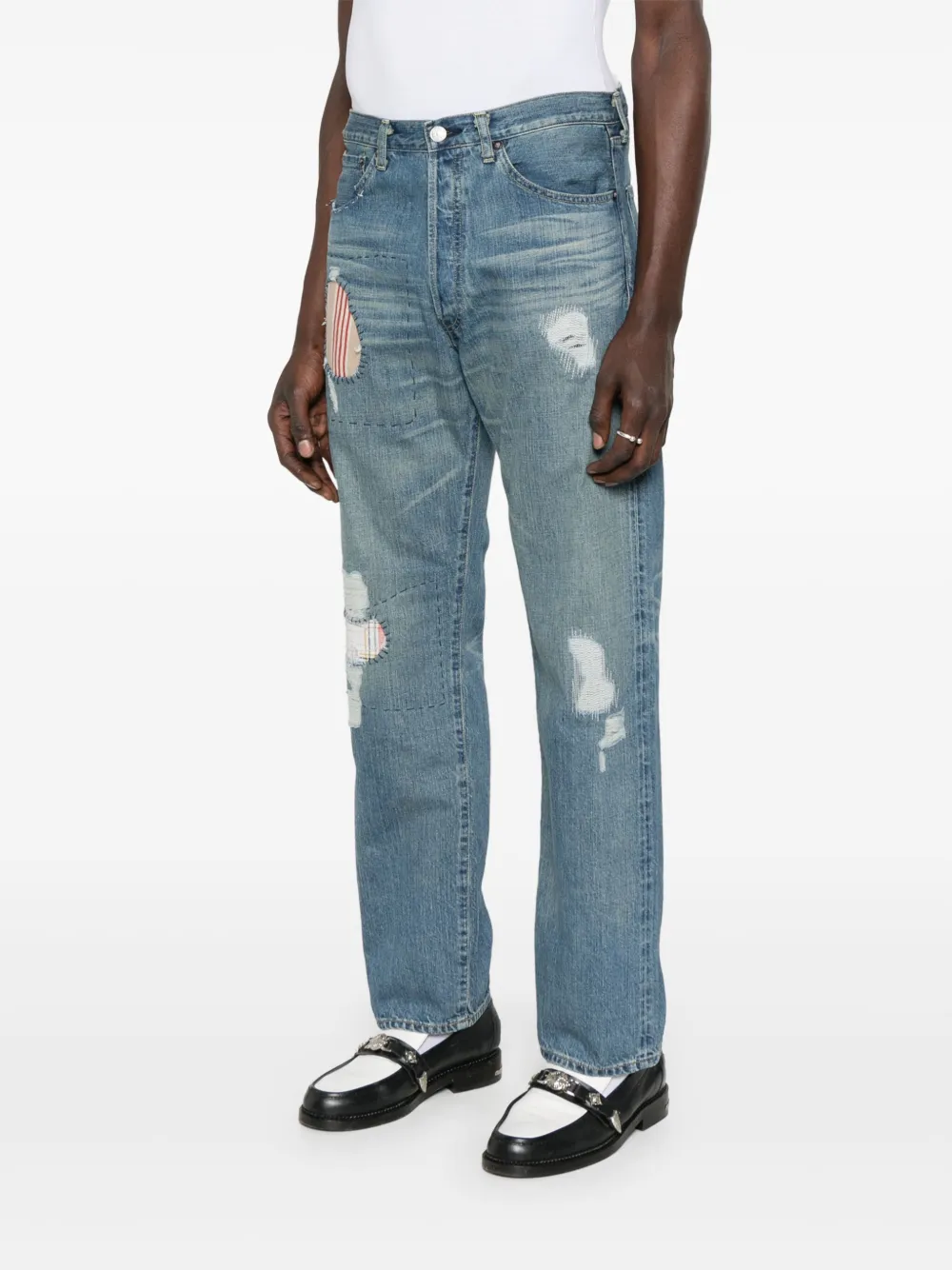 Junya Watanabe MAN Jeans met patchdetail Blauw