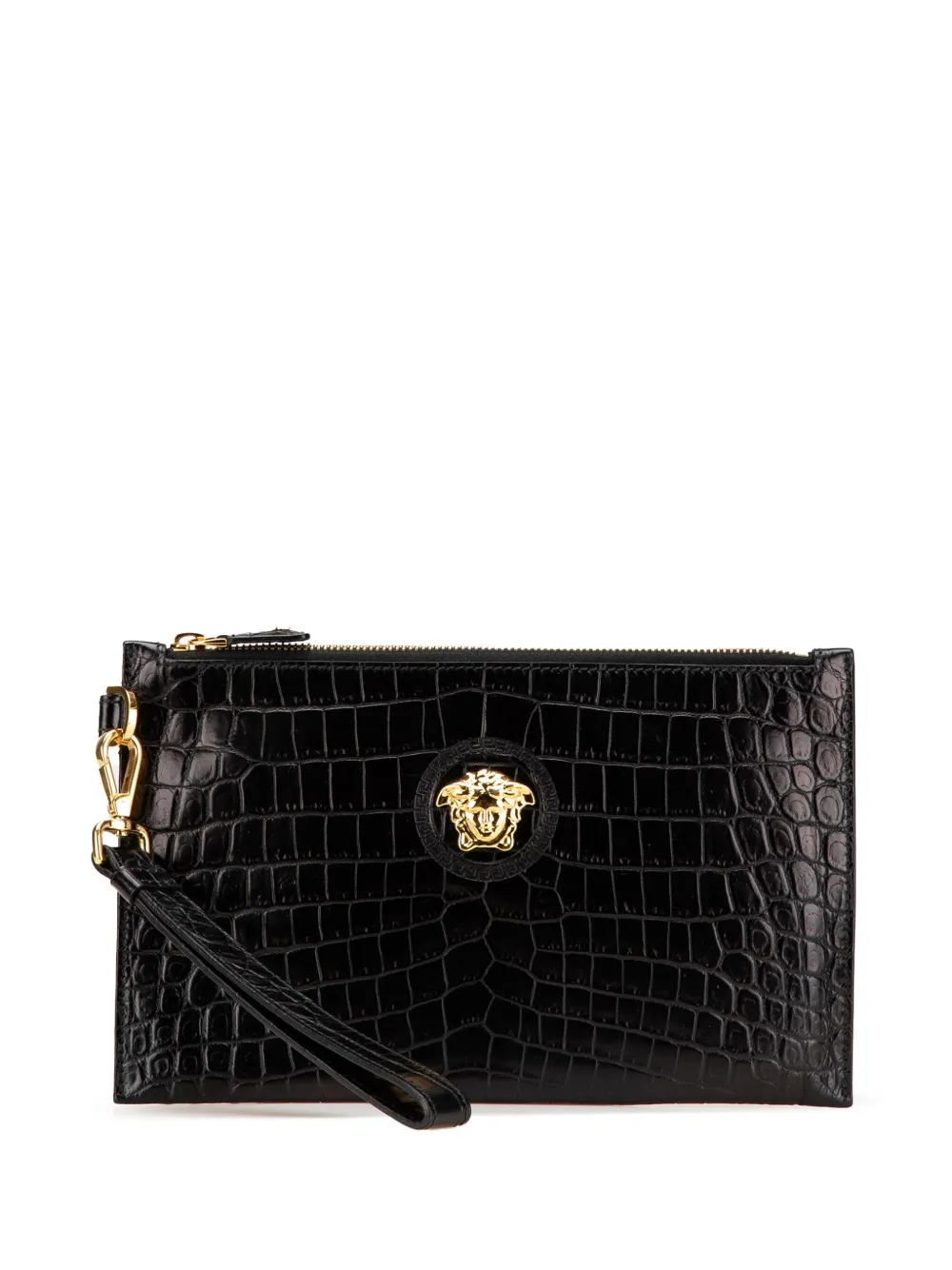 Versace Pre-Owned 2010-2024 クロコエンボス レザー メドゥーサ クラッチバッグ - ブラック Versace Pre-Owned 2010-2024 クロコエンボス レザー メドゥーサ クラッチバッグ - ブラック