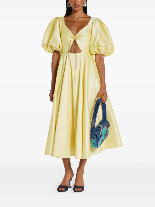 knee length dresses for ladies Red Dress | Yellow Floral Jacquard Strapless Midi Dress main image 0