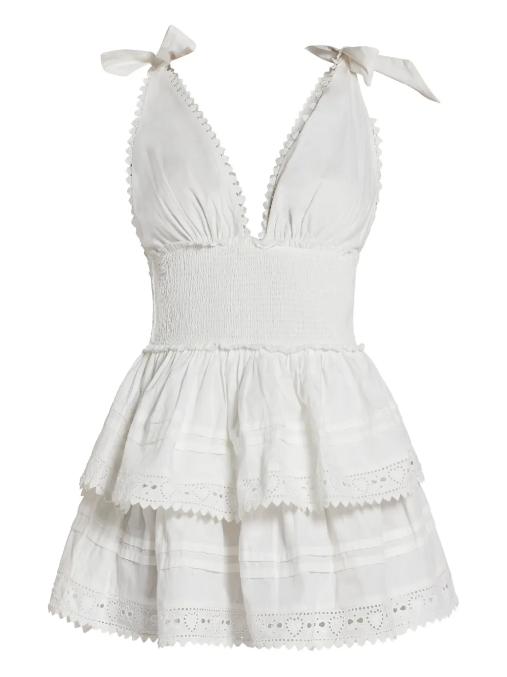 LoveShackFancy vestido corto Soira con cuello en V | blanco | Image 1