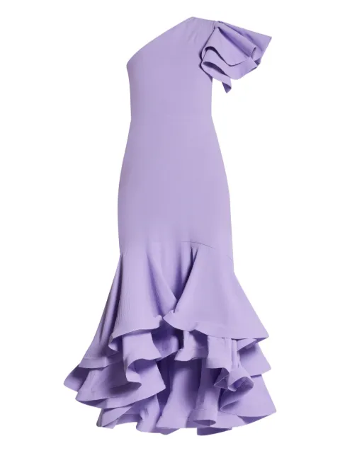 No Pise La Grama vestido largo con hombro descubierto y volantes