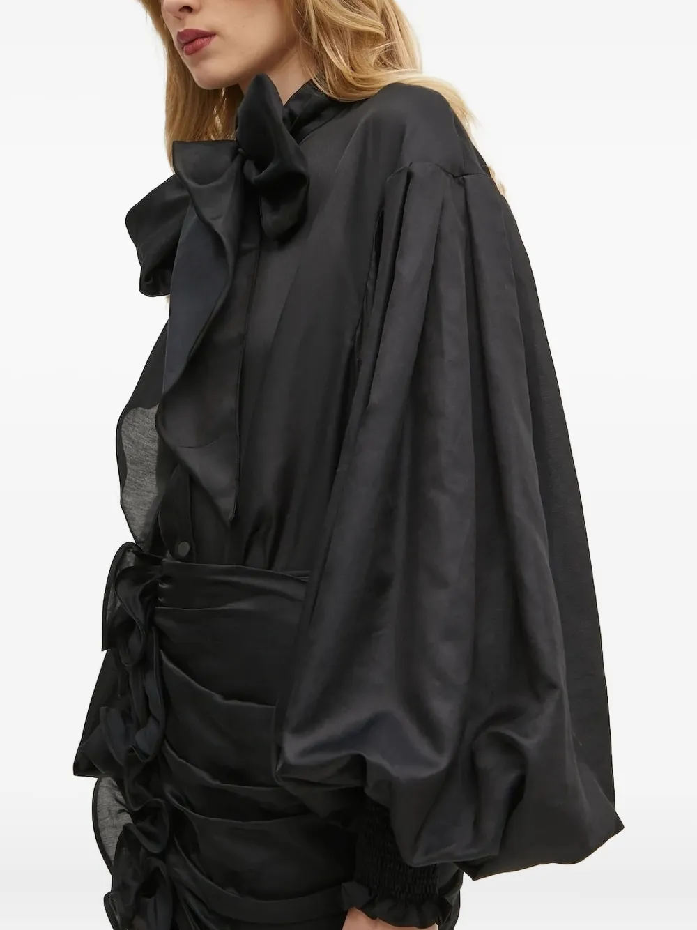Charo Ruiz Ibiza Top met strikdetail en ballonmouwen - Zwart
