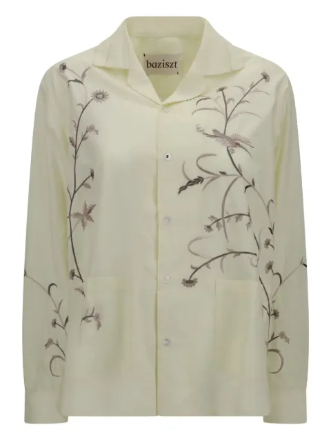 Baziszt floral-bird embroidered shirt