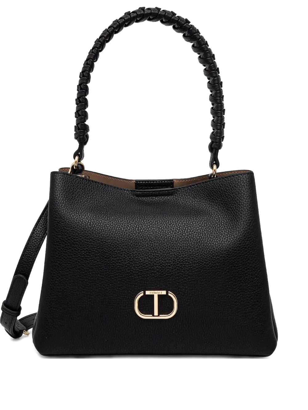 TWINSET Leren tas met handgreep en textuur Zwart