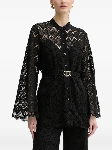 TWINSET lace-panel belted top