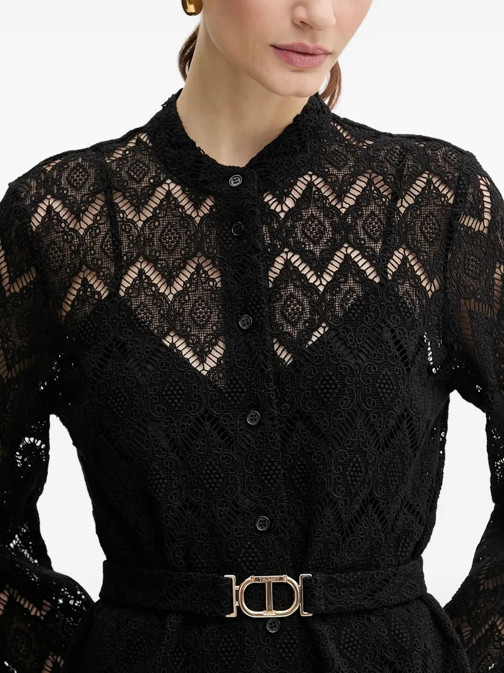 Twinset Lace-panel Belted Top In Black