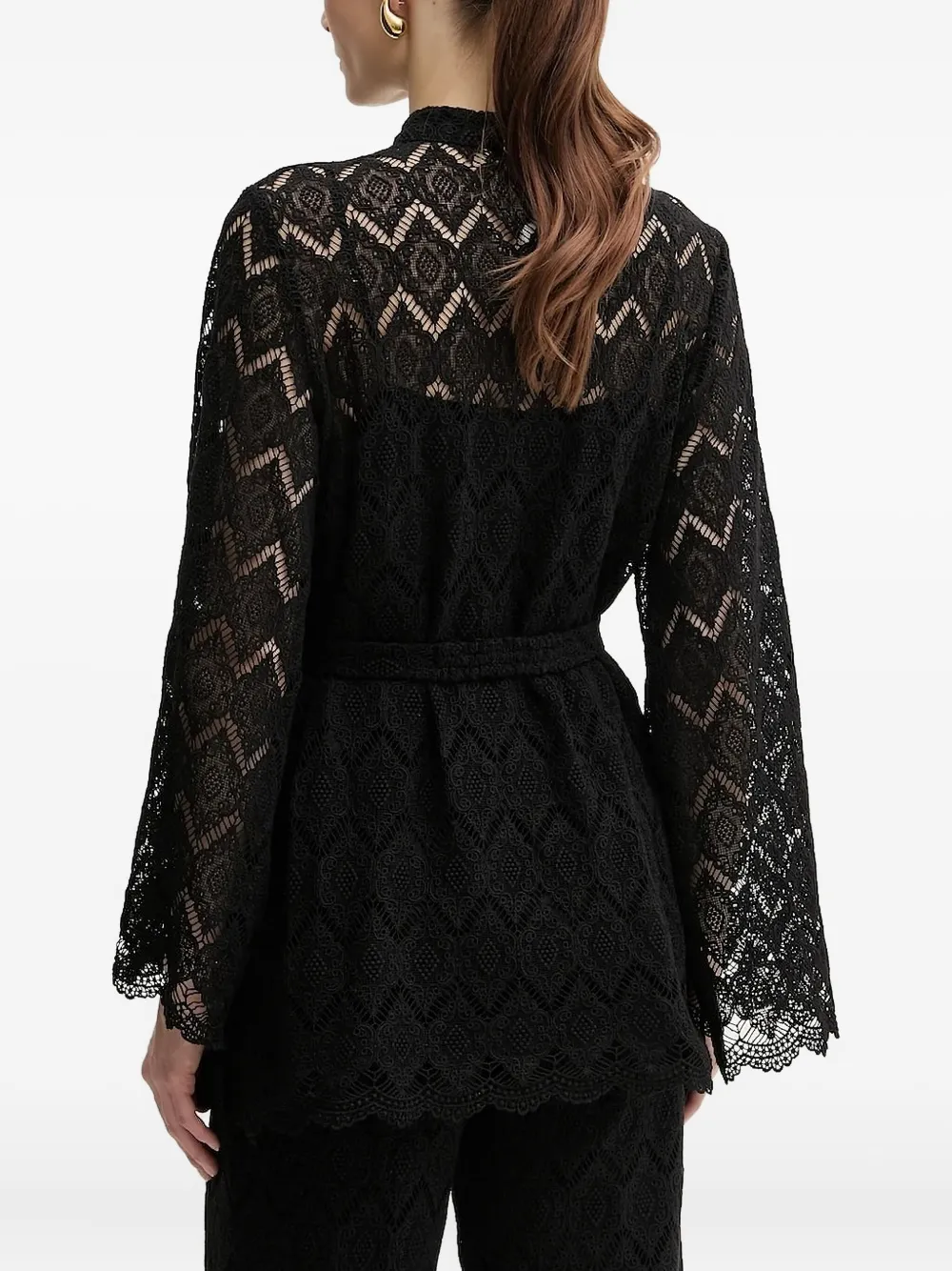 Twinset Lace-panel Belted Top In Black