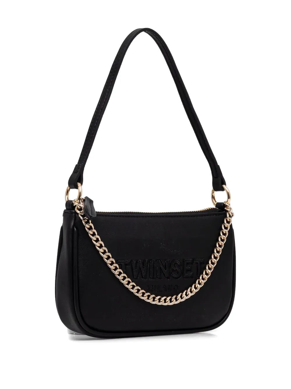 TWINSET Leren shopper met logo-reliëf - Zwart