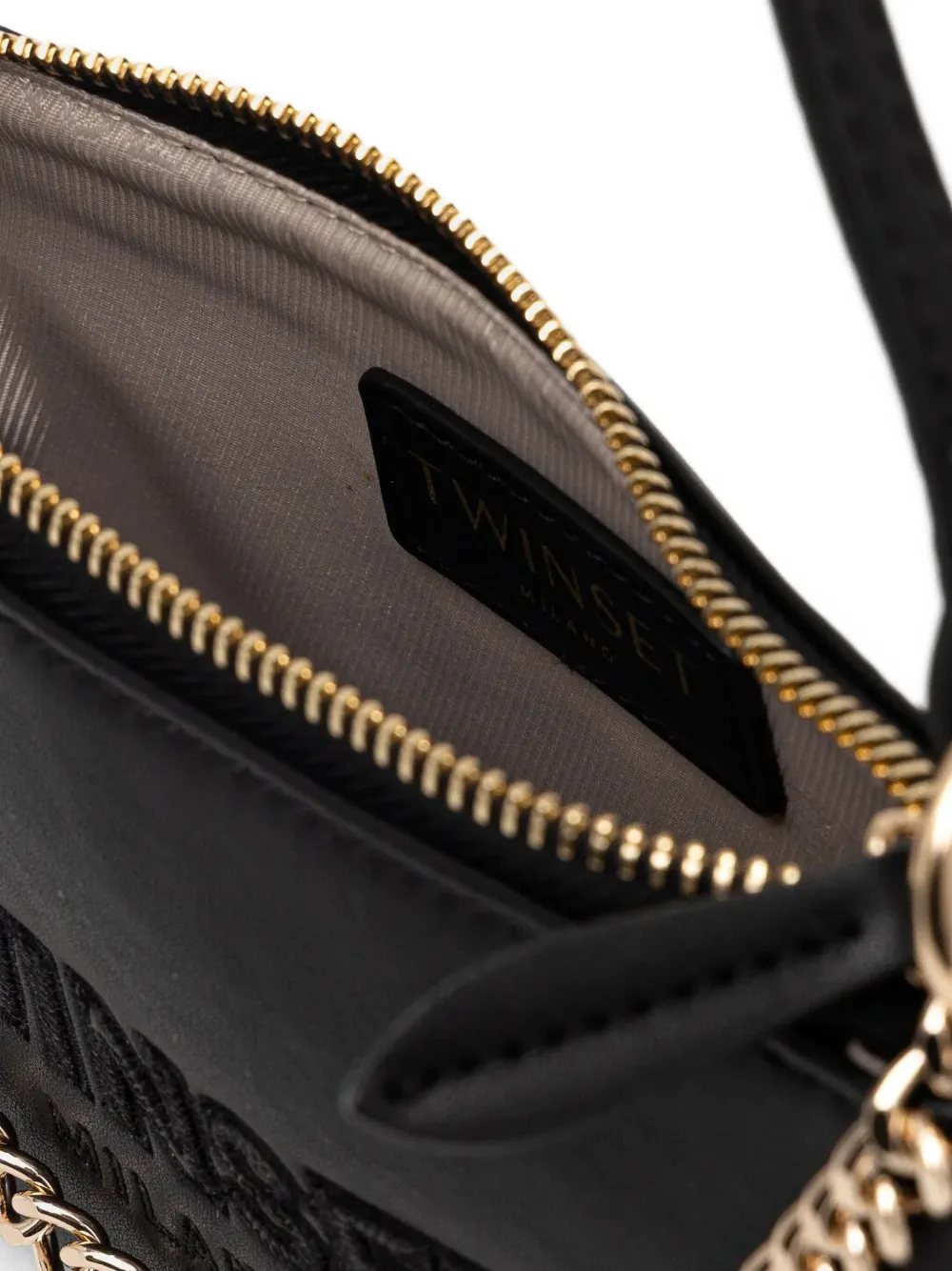 TWINSET Leren shopper met logo-reliëf Zwart