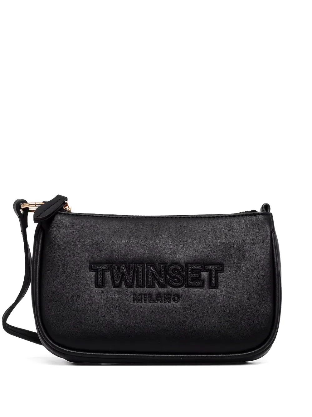 TWINSET Leren shopper met logo-reliëf Zwart