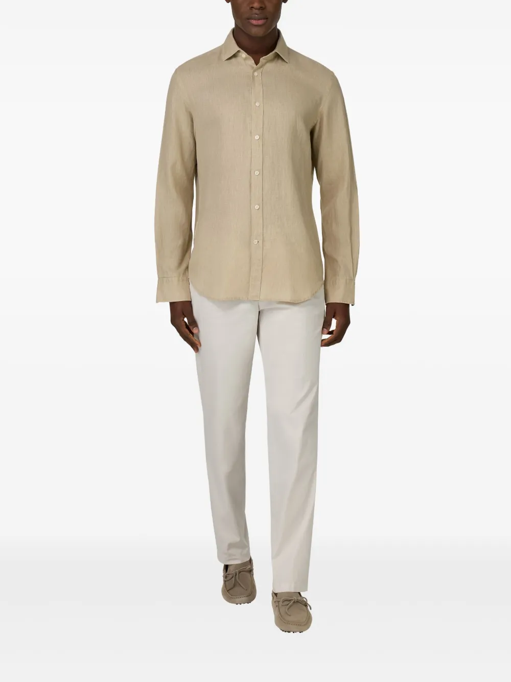Boggi Milano Regular Fit Linen Shirt - Beige
