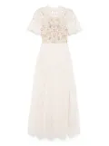 Needle & Thread flowerbed embroidery gown - Neutrals